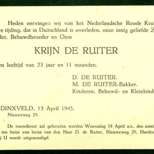 Rouwkaart Krijn de Ruiter