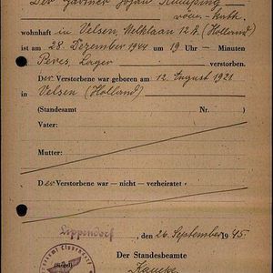 Sterbeurkunde van Joop Rumping