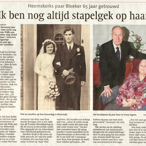 Piet Bleeker 65 jaar getrouwd met Josefien op 15 november 2010. Artikel uit het NHD van 16 nov.