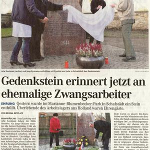 	De onthulling op "Totensonntag" 21 november 2010 van het monument in het Marianne-Blumenbecker-Park in Schafstädt.