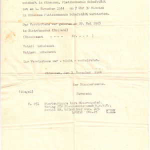 Afschrift van de Sterbeurkunde van Dirk Groen