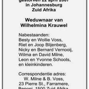 Overlijdens advertentie Leen Schoots. Bron www.online-familieberichten.nl,