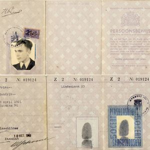Persoonsbewijs van Henk Prins uitgegeven op 10 oktober 1941.