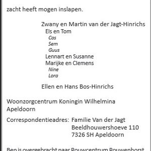 Overlijdensbericht B.M.A. Hinrichs-Keersemaker. bron: http://www.familieberichtenopinternet.nl