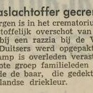 IJmuider Courant van 28 juli 1949. Crematie Piet de Bie.