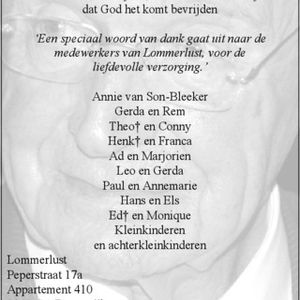 Overlijdensbericht Leo van Son. Bron: NHD.