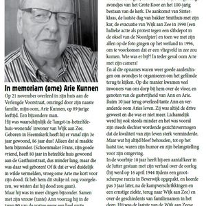 In Memoriam Arie Kunnen. Bron: De Jutter december 2014