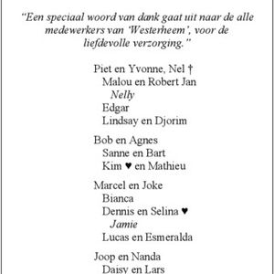 Overlijdensbericht weduwe van Gerard Kleijne. Bron: NHD 13 oktober 2016.