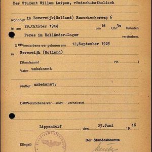 Sterbeurkunde Pim Luijpen. Bron: website CBG, Centraal Bureau Genealogie. 