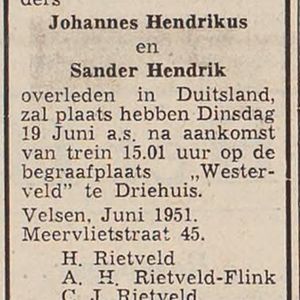 De aankondiging van de herbegrafenis. IJmuider Courant 16 juni 1951.