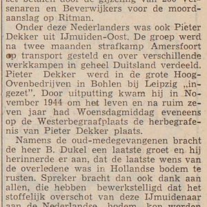 Het verslag van de herbegrafenis. Bron IJmuider Courant 13-12-951.