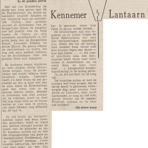 Echtpaar Dekker-Kunst 50 jaar getrouwd. Bron IJmuider Courant 29-03-1952.