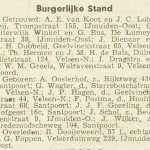 Huwelijk Dienaar Dubbeld. Burgerlijkestand Velsen . Bron Haarlemse Courant 6 maart 1944.