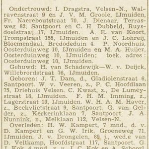 Ondertrouw Dienaar Dubbeld. Burgerlijkestand Velsen . Bron Haarlemse Courant 22 januari 1944.