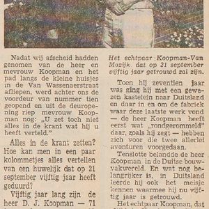 De ouders van Dirk Koopman vieren hun Gouden huwelijksjubileum. Haarlems Dagblad 16sept1960.