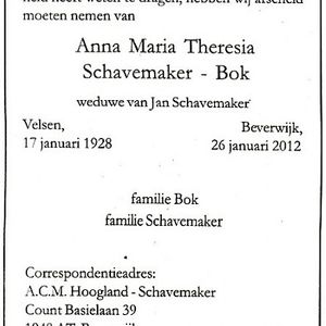 Overlijdensbericht Ann Bok. Bron: online-familieberichten.nl