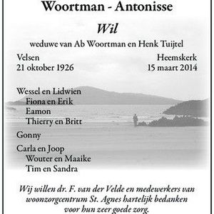 Overlijdensbericht Wil Antonisse. Bron www.online-familieberichten.nl