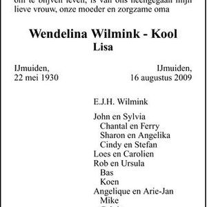 Overlijdensbericht Lisa Kool. Bron IJmuider Courant 22 aug 2016.