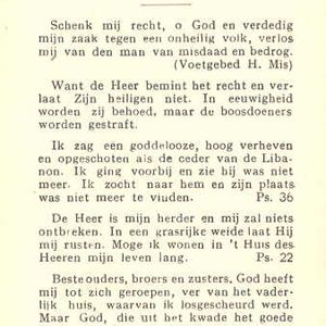 Bidprentje Johan Kloes achterzijde. Ontvangen van Jos Kunnen