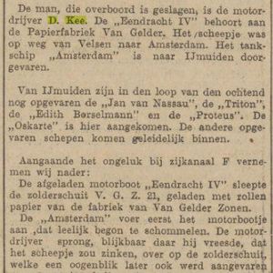 De vader van Jan en Gerard verdronk op 24 januari 1927. Bron Alg. Handelsblad.