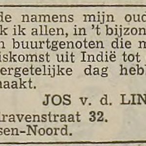 Dankbetuiging na thuiskomst. Bron IJmuider Courant van 14 juli 1949.