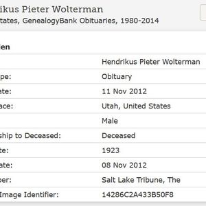 Het overlijden van H.P. Wolterman op www.familysearch.org