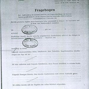 Fragebogen Polizeipräsidium Leipzig 10-01-1946.  Bron: ITS72083697
