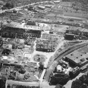 Luther Werke Braunschweig in mei 1945 gemaakt door de US Air Force. Bron:  www.trolley-mission.de