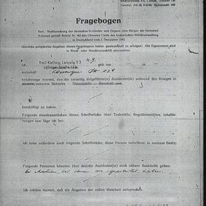 Onderzoeksformulier Henk Meijer in Leipzig. Opgesteld 2 januari 1946. ITS 73681437.