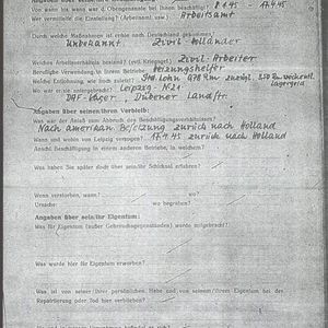 Onderzoeksformulier Henk Meijer in Leipzig. Opgesteld 2 januari 1946. ITS 73681436.