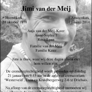 Overlijden van kleinzoon Jimi van der Meij