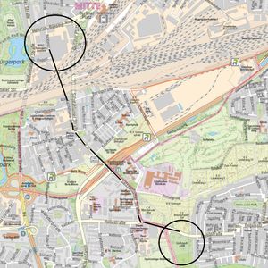 Het was 2,5km lopen van Lager Mascherode (nu Südstadtpark) naar de fabriek van Büssing.