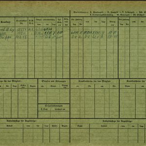 Arbeidsongeschiktheidskaart van Adriaan Schellevis (achterzijde). Bron: AOK-Versichertenkartei Stadtarchiv Braunschweig.