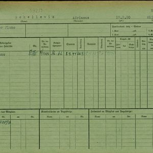 Arbeidsongeschiktheidskaart van Adrianus Schellevis 19feb1920. Bron: AOK-Versichertenkartei Stadtarchiv Braunschweig.