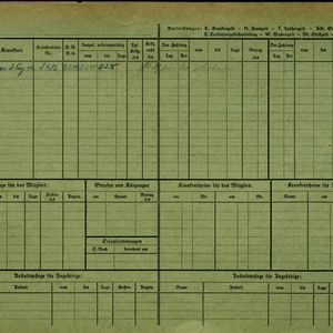 Arbeidsongeschiktheidskaart van Adrianus Marie Schellevis (achterzijde). Bron: AOK-Versichertenkartei Stadtarchiv Braunschweig.
